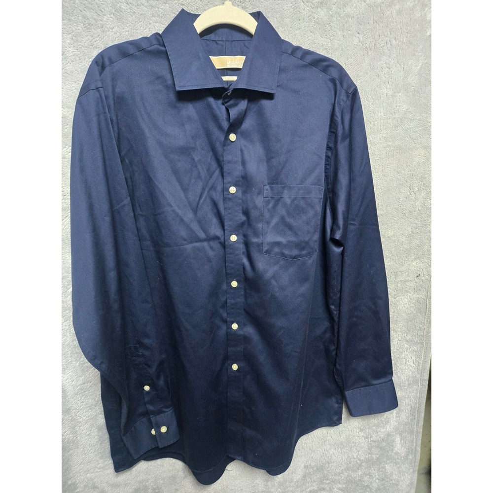 Michael Kors Mens Navy Blue Non Iron Long Sleeve Dress Shirt 16.5 34/35